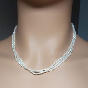 Vintage Torsade Rice Pearl 17.5" 3-strand Necklace 14k Gold Clasp